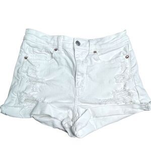 AMERICAN EAGLE Rolled Cuff Distressed Stretch Shorts for Women in White Size 2